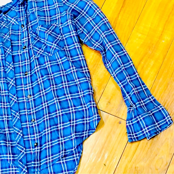 Abercrombie Fitch blue plaid flannel shirt button up long sleeve winter … - Picture 2 of 7